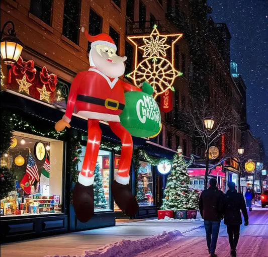 8ft Tall Santa Climbing Inflatable Christmas Decoration with LED Lights - Outdoor/Indoor Holiday Decor for Lawn, Yard, and Home, Durable Polyester, 100-120V, US Plug, Festive Indoor Outdoor Decor|Playful Santa Design|Durable Polyester, Christmas Decoratio