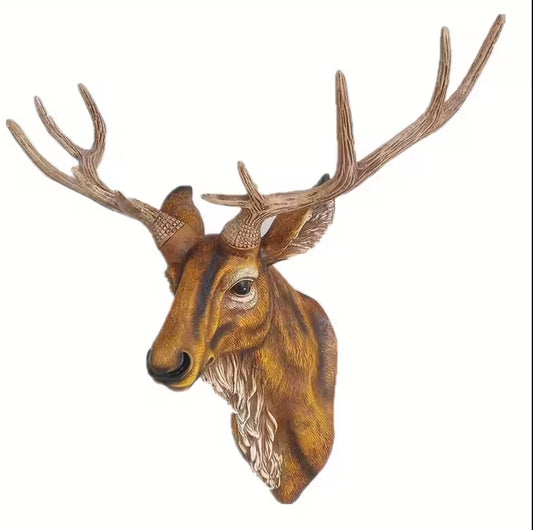 Hand-Painted Realistic Brown Antlers – Nordic Vintage Rustic Deer Head Wall Art | Elegant Living Room Decor for Thanksgiving, Christmas & Halloween | Durable Resin Sculpture