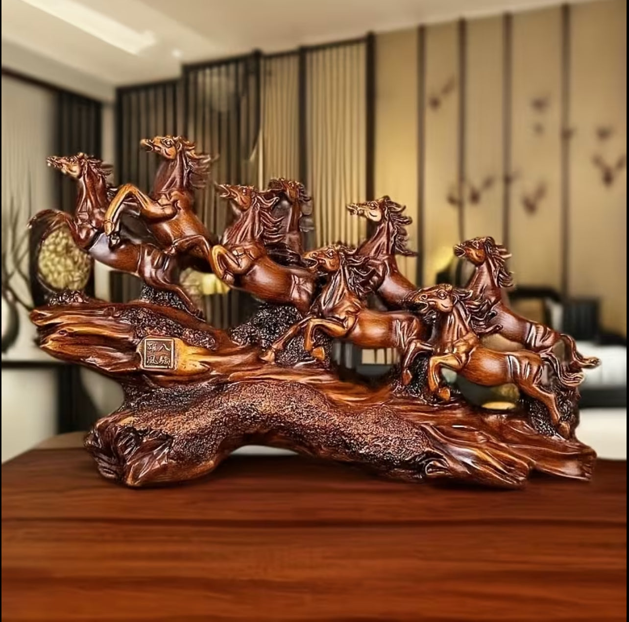 Elegant Eight Horse Resin Sculpture – Classic Tabletop Decor for Living Room, TV Cabinet & Office | Housewarming, Thanksgiving & Gift Decoration