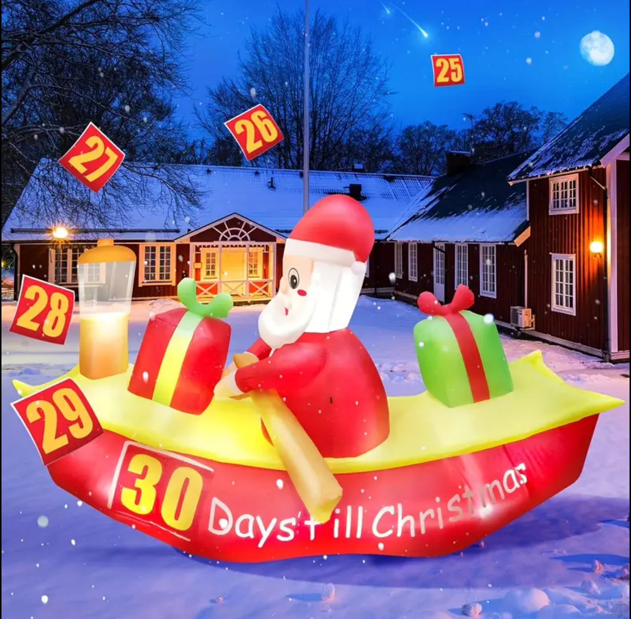 1pc 6.9ft Christmas Inflatable Santa Claus Rowing Boat with LED-Light, Countdown to Christmas Outdoor inflatable Decoration for Yard, Lawn, Porch, Best for Christmas, Perfect for Thanksgiving