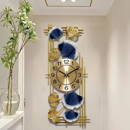 Elegant Ginkgo Leaf Metal Wall Clock – Silent Non-Ticking Large Decorative Clock | 2 Colors, Iron Structure, Digital-Style Display for Living Room, Dining Room, Study & Bedroom