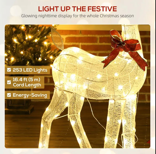 3D Pre Lit Christmas Reindeer 3pcs , IP44 Reindeer 3pcs Decoration, Outdoor Christmas Decorations, with Warm 210 LED Lights, Floor Studs, Outdoor Decor Lights, Christmas Decor, Holiday Decorations, For Outdoor Courtyards, Gardens, Lawns