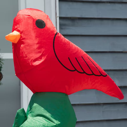 HOMCOM Inflatable Christmas Snowman Family with LED Lights, Santa Hat & Cardinal Bird – Outdoor Holiday Yard Decoration