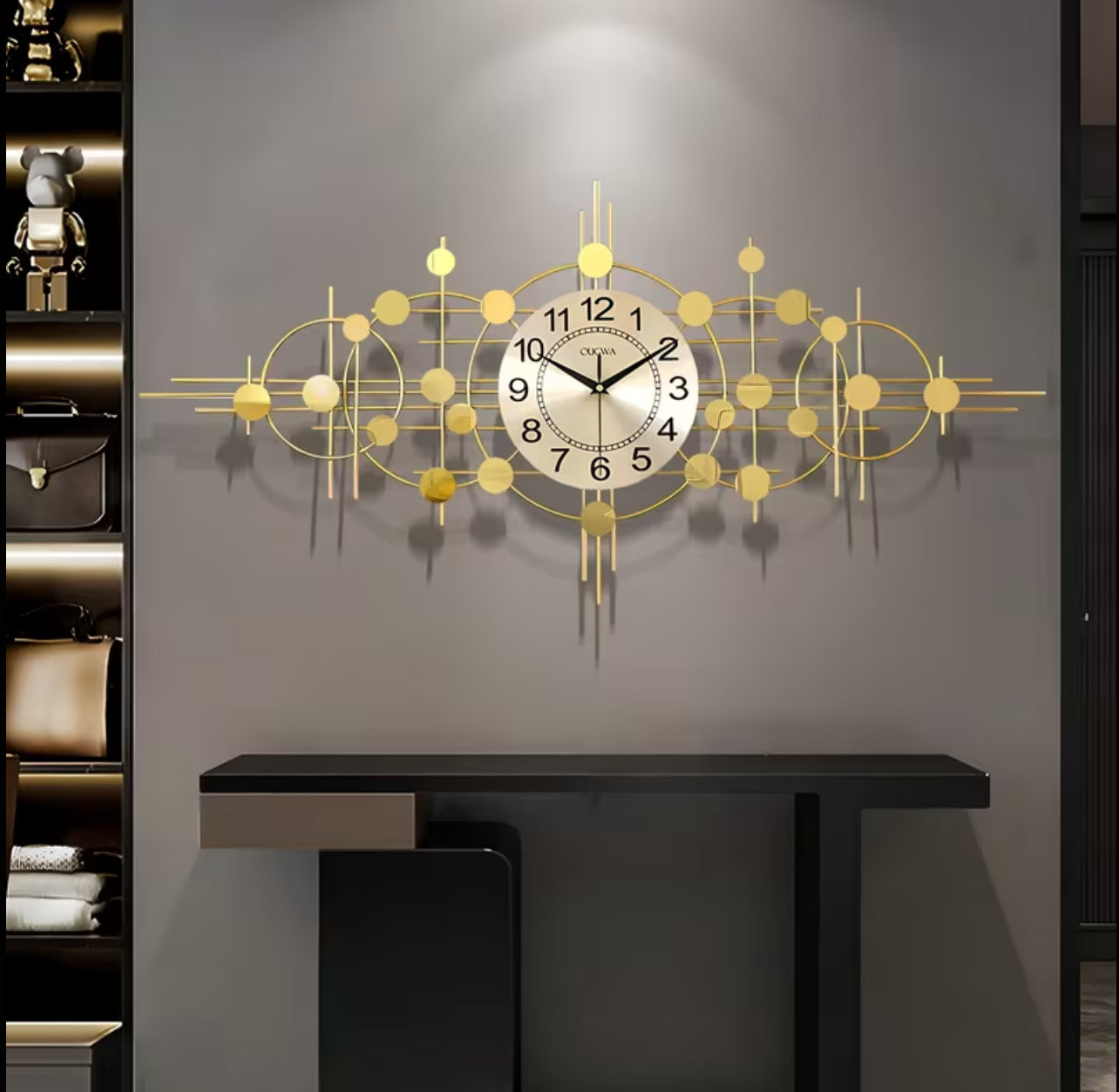 35.4” x 16.5” Bohemian Style Metal Wall Clock – Luxury Golden 3D Sculpture | Large Decorative Wall Art for Living Room, Bedroom & Kitchen | Modern French Hanging Decor