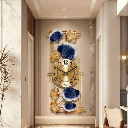 Elegant Ginkgo Leaf Metal Wall Clock – Silent Non-Ticking Large Decorative Clock | 2 Colors, Iron Structure, Digital-Style Display for Living Room, Dining Room, Study & Bedroom
