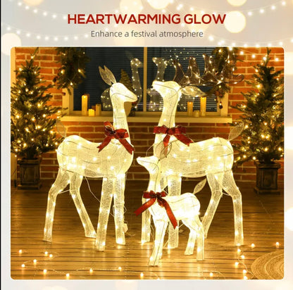 3D Pre Lit Christmas Reindeer 3pcs , IP44 Reindeer 3pcs Decoration, Outdoor Christmas Decorations, with Warm 210 LED Lights, Floor Studs, Outdoor Decor Lights, Christmas Decor, Holiday Decorations, For Outdoor Courtyards, Gardens, Lawns