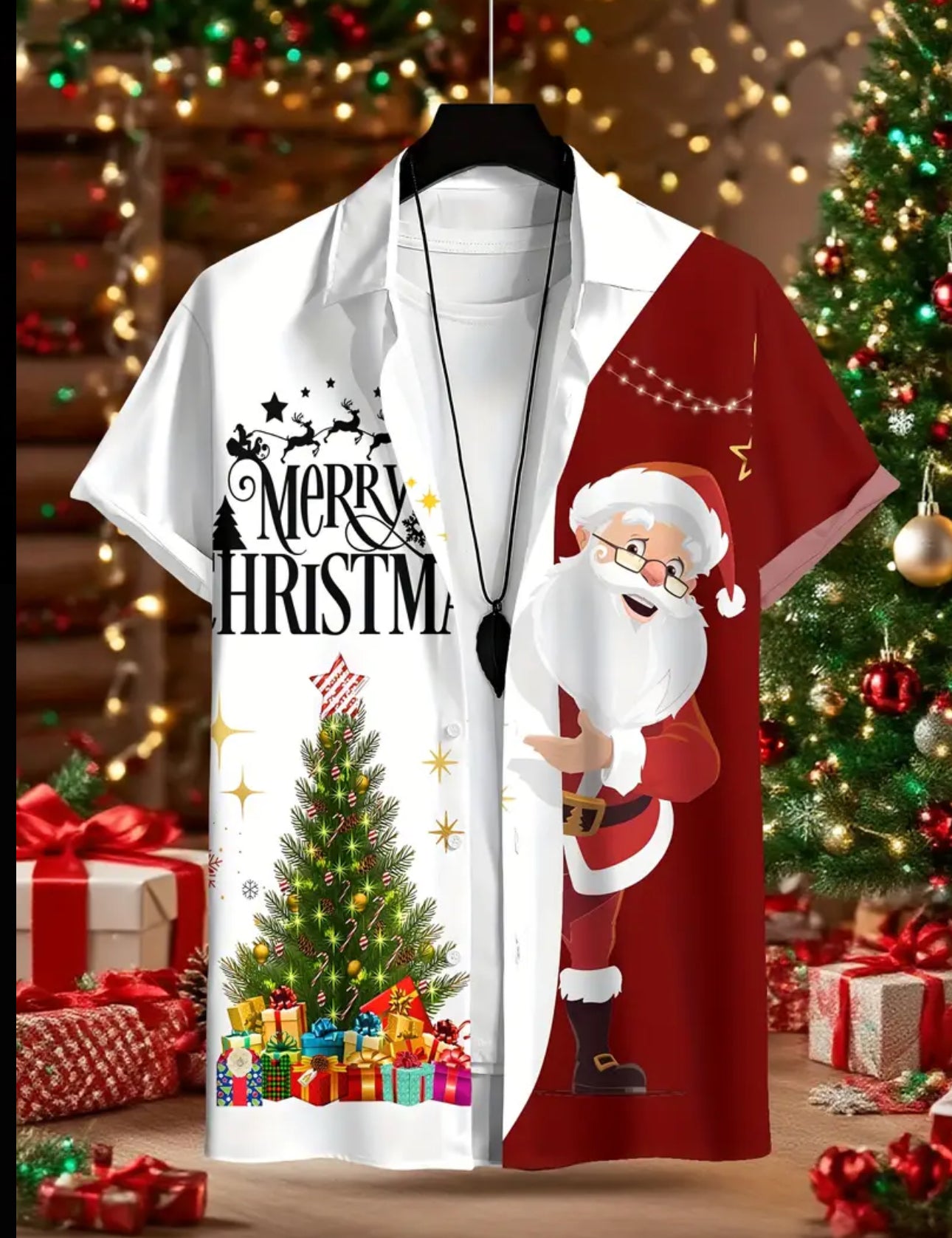 Men's Christmas Print Dress Shirt - Festive & Half-Button Collar with Collar, Long Sleeve Casual Party Shirt for Holiday Events, New Year's Eve & Xmas - Wrinkle-Resistant & Easy-Care (Hand Wash/Dry Clean) - Ideal Christmas Gift for Men - Vibrant