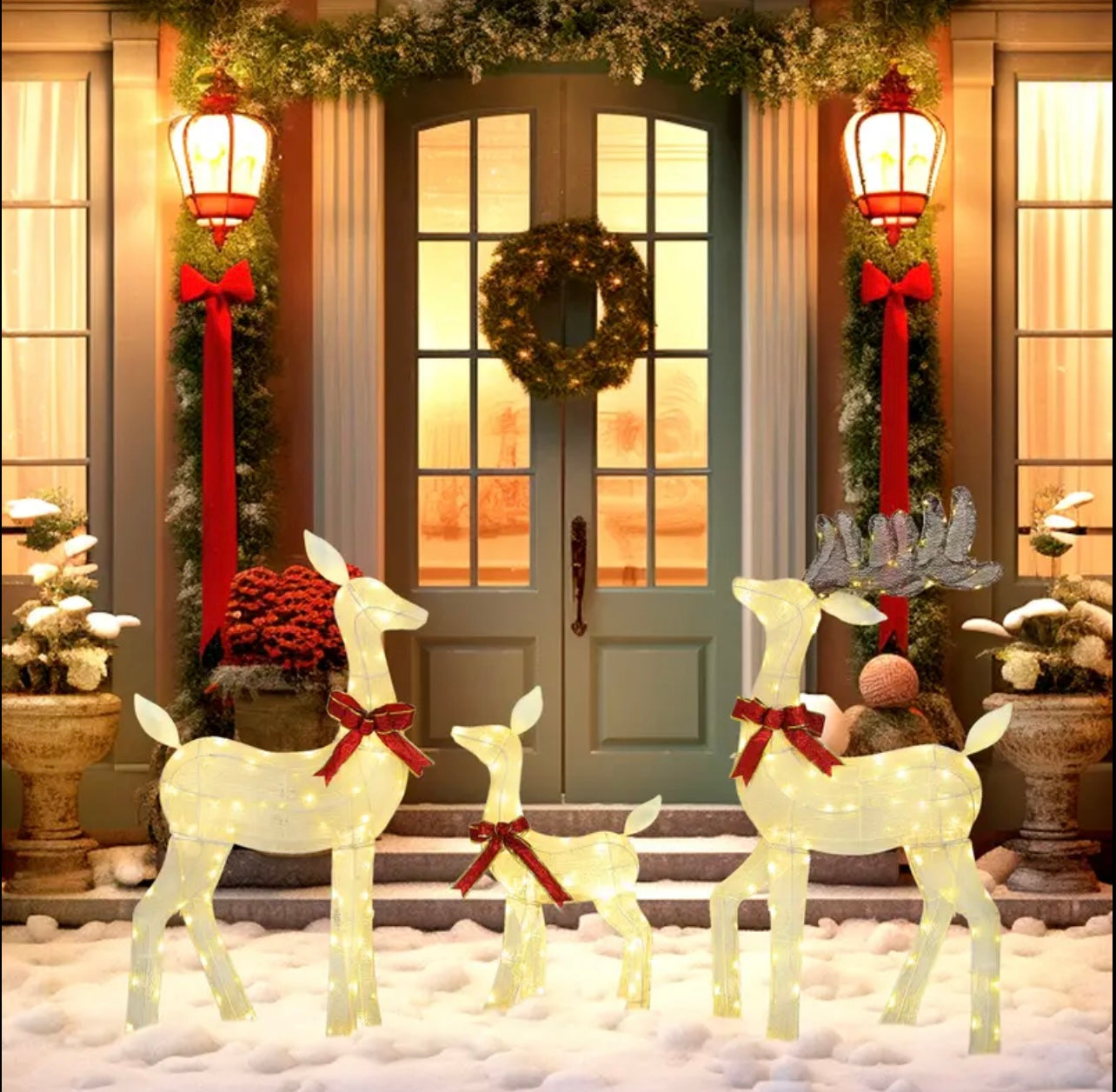3D Pre Lit Christmas Reindeer 3pcs , IP44 Reindeer 3pcs Decoration, Outdoor Christmas Decorations, with Warm 210 LED Lights, Floor Studs, Outdoor Decor Lights, Christmas Decor, Holiday Decorations, For Outdoor Courtyards, Gardens, Lawns