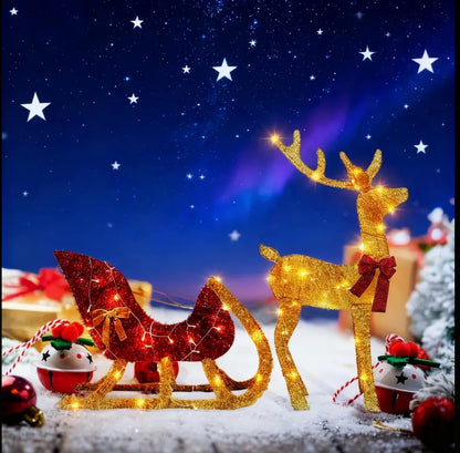 1pc Golden Reindeer Christmas Decoration with LED Lights - Festive Holiday Decor for Home, Shop, or Party, Creates a Warm and Dreamy Atmosphere, Iron Material, Battery Operated (3 AA Batteries Not Included), Christmas Decorations
