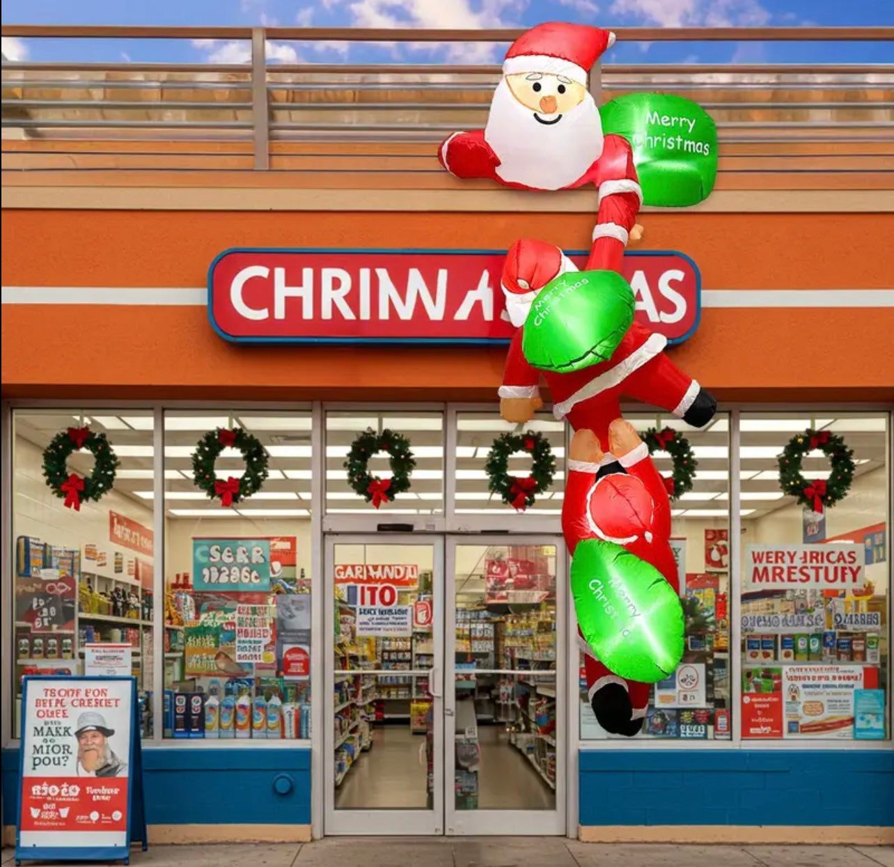 8ft Christmas Inflatables Outdoor Decorations, Climbing Santa Inflatable with Suction Cups, Christmas Blow Up Yard Decor Funny Christmas Inflatable for Outside Window Roof, Inflatable Decorations