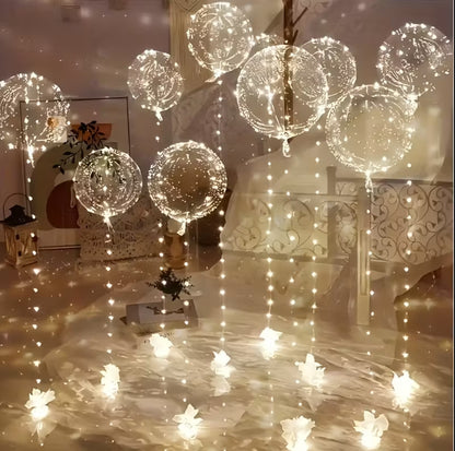 20-Pack LED Light-Up Transparent Bubble Balloons with String Lights – 10 Foil Glow Balloons + 10 LED Strips (Batteries Not Included) | Luminous Bobo Balloons for Weddings, Birthdays, Parties, Christmas & New Year Decorations