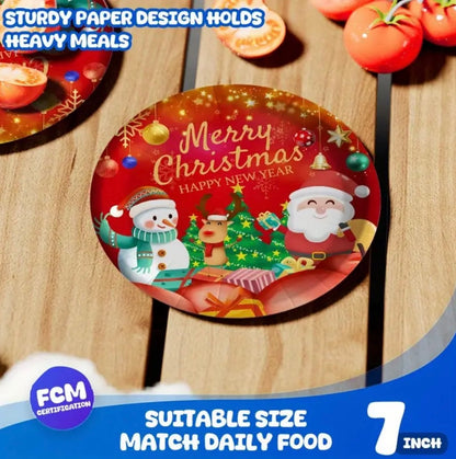 80pcs Christmas Party Cutlery Set with Santa Claus & Reindeer Snowflake Design - 7” & 9” Red & Golden Paper Plates, 9oz Cups & Napkins - Disposable Holiday Dinnerware for Thanksgiving, Xmas, New Year’s Eve - All-Season Party Supplies (Easy Cleanup)