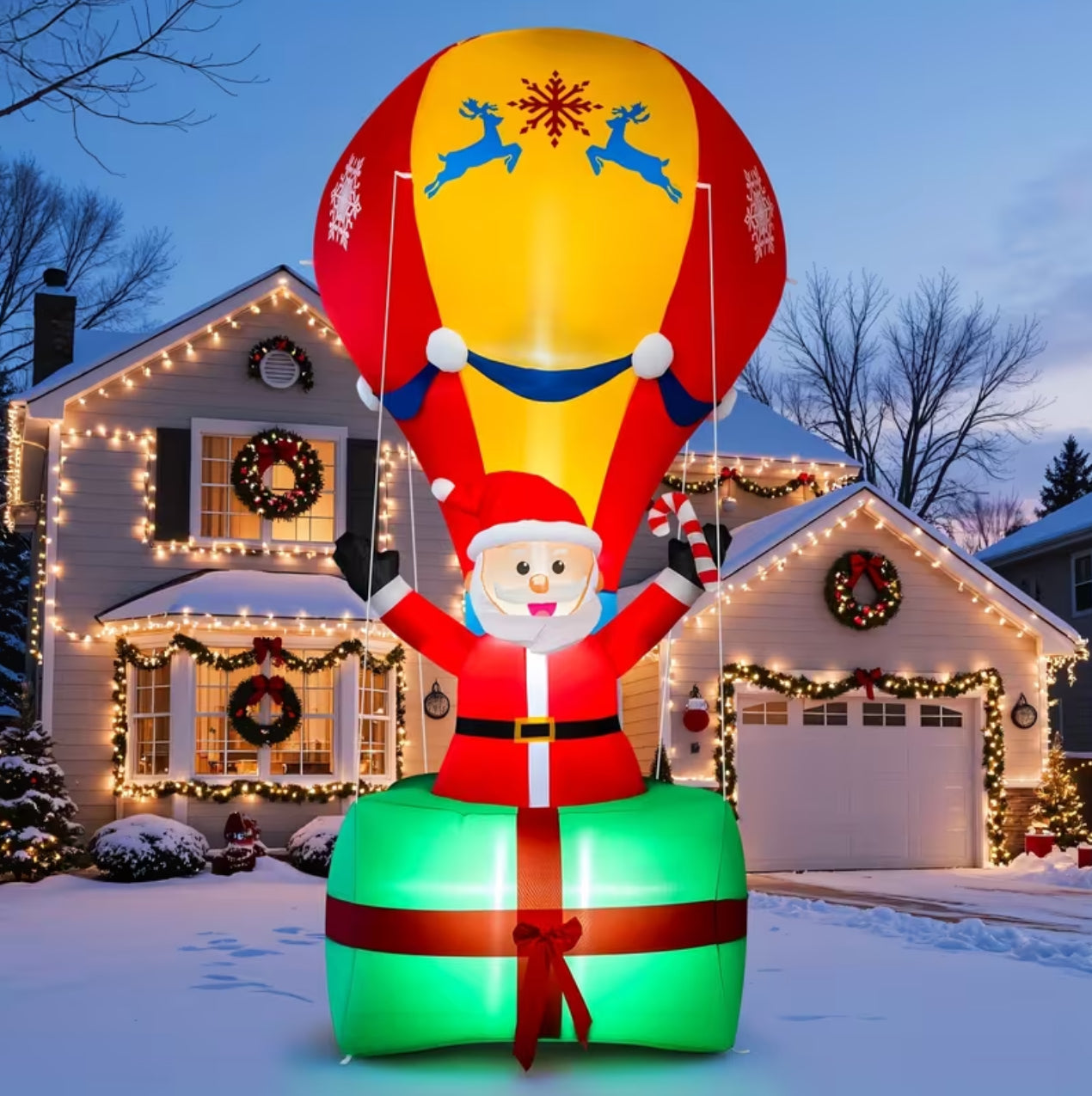 9ft Giant Christmas Inflatable Santa with Air Balloon – LED-Lit Blow Up Yard Decoration for Outdoor Xmas, Lawn, Garden & Holiday Party Décor – Durable, Easy Setup, Festive Outdoor Display