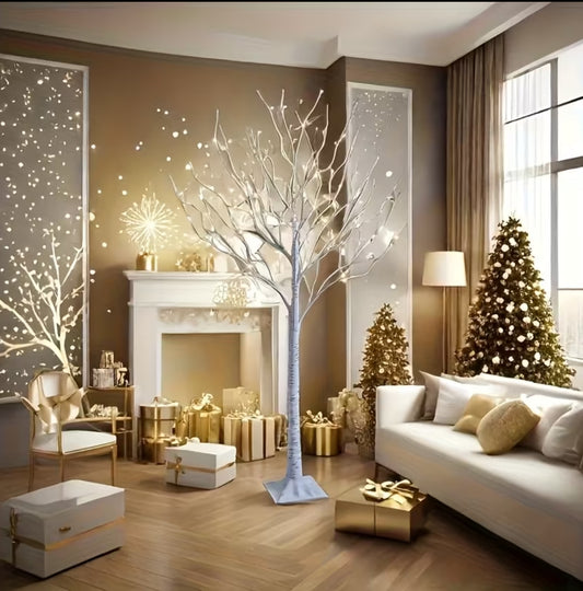 6FT Birch Tree Lights (1pc/2pcs Set) – Lighted Artificial Birch Tree for Indoor & Outdoor Décor, Warm LED Decorative Tree for Christmas, Halloween, Parties & Home Decoration