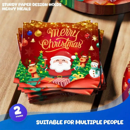 80pcs Christmas Party Cutlery Set with Santa Claus & Reindeer Snowflake Design - 7” & 9” Red & Golden Paper Plates, 9oz Cups & Napkins - Disposable Holiday Dinnerware for Thanksgiving, Xmas, New Year’s Eve - All-Season Party Supplies (Easy Cleanup)