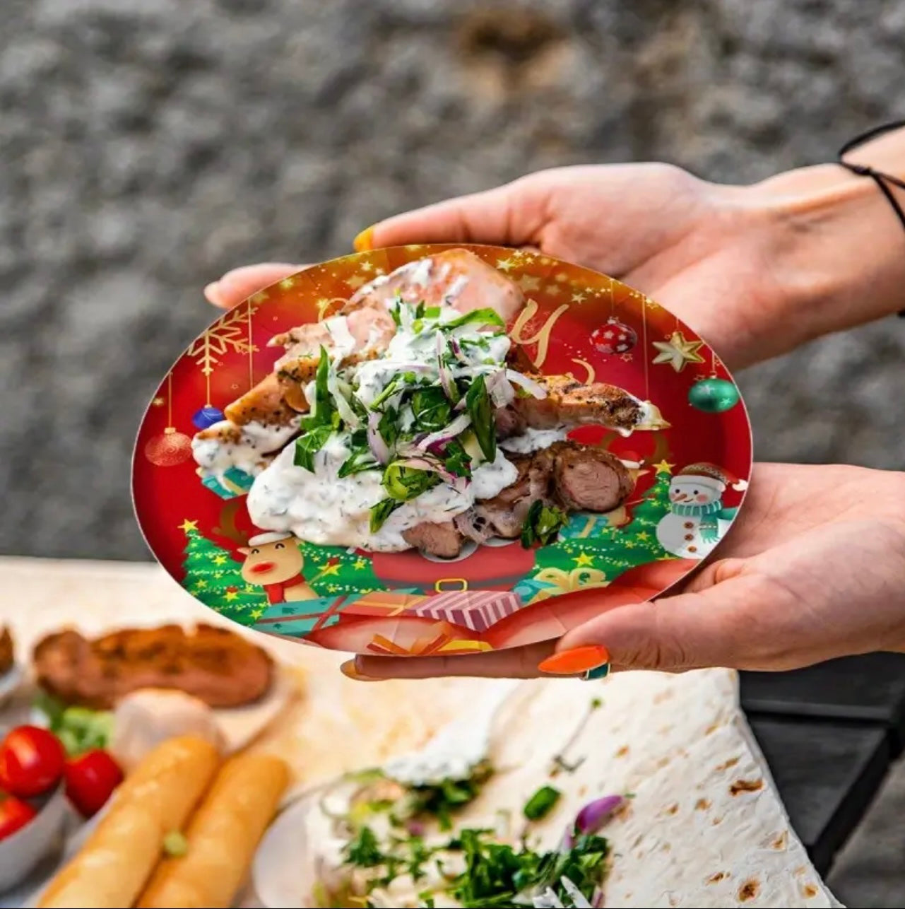 80pcs Christmas Party Cutlery Set with Santa Claus & Reindeer Snowflake Design - 7” & 9” Red & Golden Paper Plates, 9oz Cups & Napkins - Disposable Holiday Dinnerware for Thanksgiving, Xmas, New Year’s Eve - All-Season Party Supplies (Easy Cleanup)