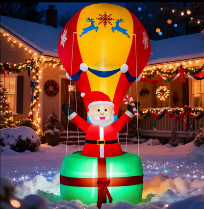 9ft Giant Christmas Inflatable Santa with Air Balloon – LED-Lit Blow Up Yard Decoration for Outdoor Xmas, Lawn, Garden & Holiday Party Décor – Durable, Easy Setup, Festive Outdoor Display