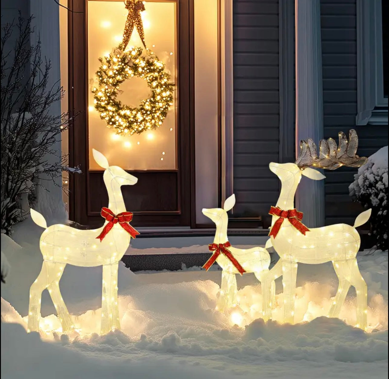3D Pre Lit Christmas Reindeer 3pcs , IP44 Reindeer 3pcs Decoration, Outdoor Christmas Decorations, with Warm 210 LED Lights, Floor Studs, Outdoor Decor Lights, Christmas Decor, Holiday Decorations, For Outdoor Courtyards, Gardens, Lawns