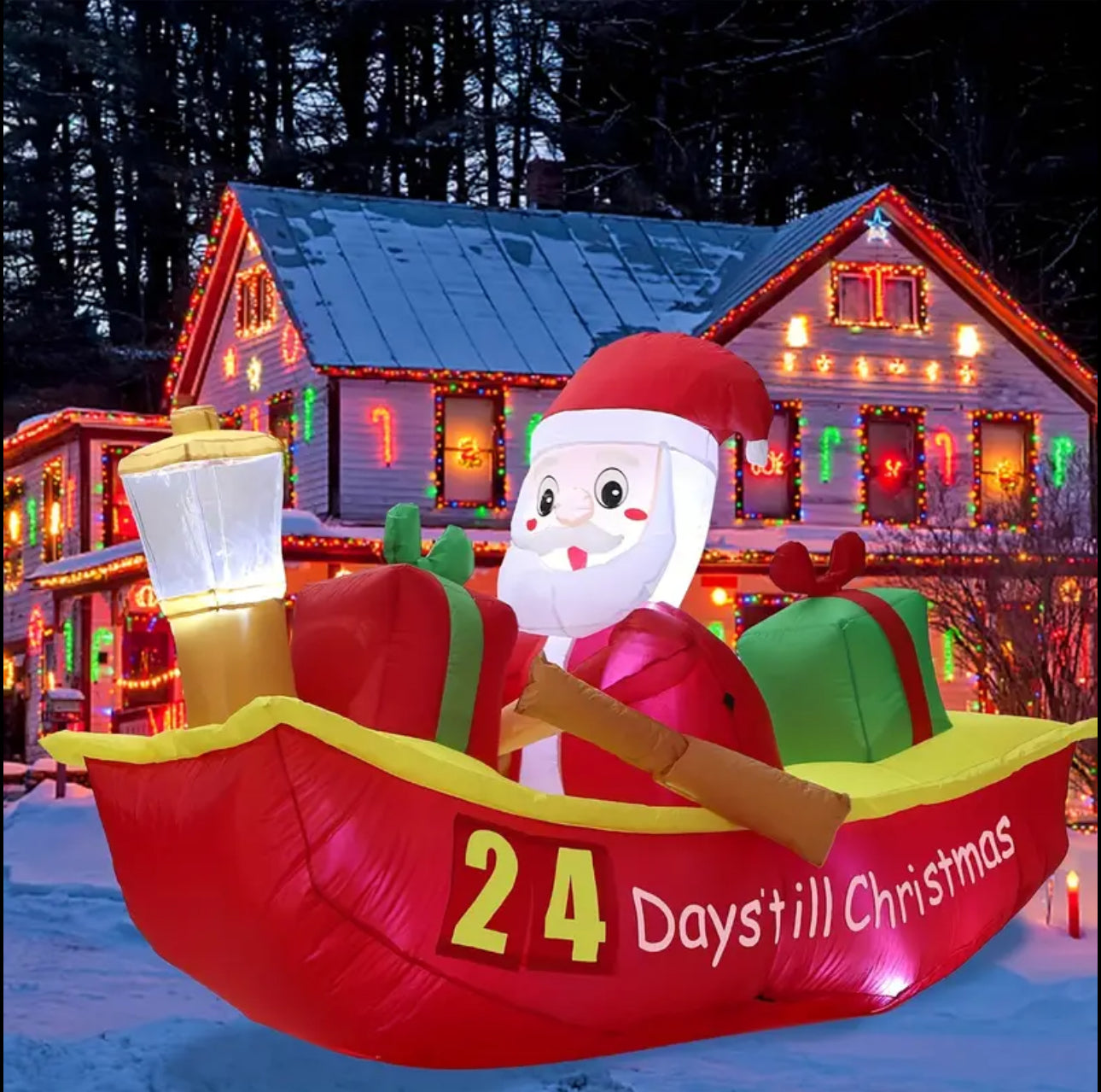 1pc 6.9ft Christmas Inflatable Santa Claus Rowing Boat with LED-Light, Countdown to Christmas Outdoor inflatable Decoration for Yard, Lawn, Porch, Best for Christmas, Perfect for Thanksgiving