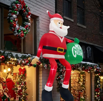 8ft Tall Santa Climbing Inflatable Christmas Decoration with LED Lights - Outdoor/Indoor Holiday Decor for Lawn, Yard, and Home, Durable Polyester, 100-120V, US Plug, Festive Indoor Outdoor Decor|Playful Santa Design|Durable Polyester, Christmas Decoratio