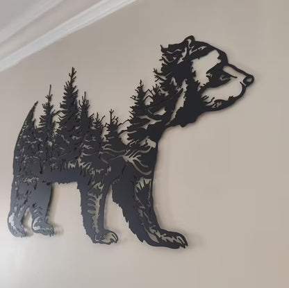 24” Metal Wall Art – Bear & Forest Sculpture | Large Black Wall Decor for Living Room, Bedroom, Kitchen & Office | Indoor & Outdoor Hanging Metal Art (24” x 13”)