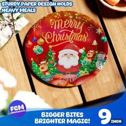 80pcs Christmas Party Cutlery Set with Santa Claus & Reindeer Snowflake Design - 7” & 9” Red & Golden Paper Plates, 9oz Cups & Napkins - Disposable Holiday Dinnerware for Thanksgiving, Xmas, New Year’s Eve - All-Season Party Supplies (Easy Cleanup)