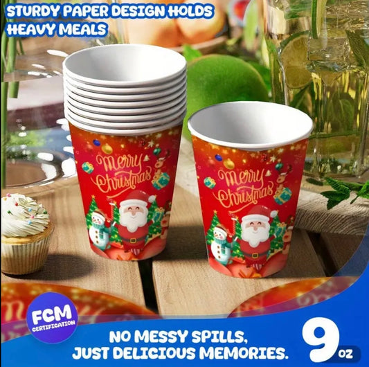 80pcs Christmas Party Cutlery Set with Santa Claus & Reindeer Snowflake Design - 7” & 9” Red & Golden Paper Plates, 9oz Cups & Napkins - Disposable Holiday Dinnerware for Thanksgiving, Xmas, New Year’s Eve - All-Season Party Supplies (Easy Cleanup)