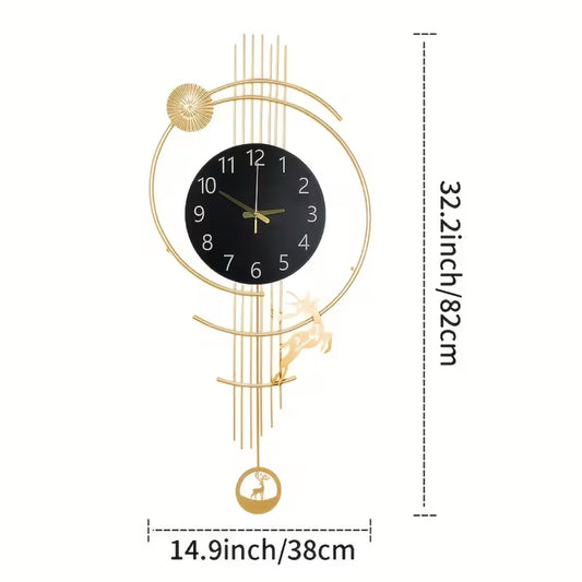 Modern Luxury Large Wall Clock – Black & Gold Silent Non-Ticking Swing Movement | Minimalist Beige/Black Design, Easy-to-Read Numerals, Low-Voltage Operation | Elegant Wall Decor for Living Room, Bedroom & Home Office