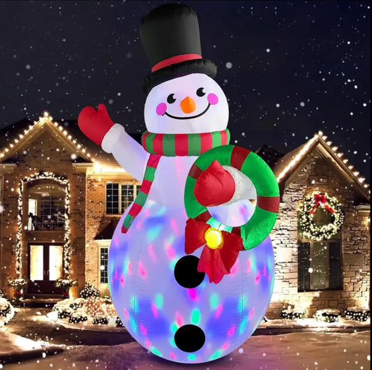 8ft Giant Christmas Inflatable Snowman with Built-in Rotating Color LED Lights - Outdoor/Indoor Holiday Decoration, Durable Polyester, 100-120V, US Plug, Festive Snowman Design for Yard & Home Decor, Inflatable Christmas Decorations, Festive Yard Display