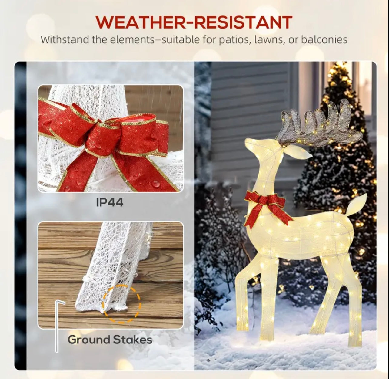 3D Pre Lit Christmas Reindeer 3pcs , IP44 Reindeer 3pcs Decoration, Outdoor Christmas Decorations, with Warm 210 LED Lights, Floor Studs, Outdoor Decor Lights, Christmas Decor, Holiday Decorations, For Outdoor Courtyards, Gardens, Lawns