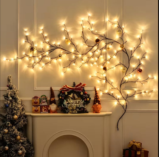 144 LED Glowing Vine Pendant Lights – Artificial Willow Vine Tree for Indoor Wall Décor, Bedroom, Fireplace & Holiday Decorations – Warm Fairy Light Vine for Christmas, Halloween & Parties