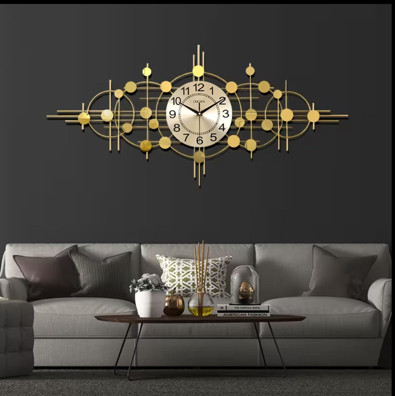 35.4” x 16.5” Bohemian Style Metal Wall Clock – Luxury Golden 3D Sculpture | Large Decorative Wall Art for Living Room, Bedroom & Kitchen | Modern French Hanging Decor
