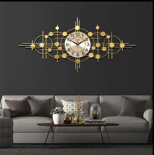 35.4” x 16.5” Bohemian Style Metal Wall Clock – Luxury Golden 3D Sculpture | Large Decorative Wall Art for Living Room, Bedroom & Kitchen | Modern French Hanging Decor