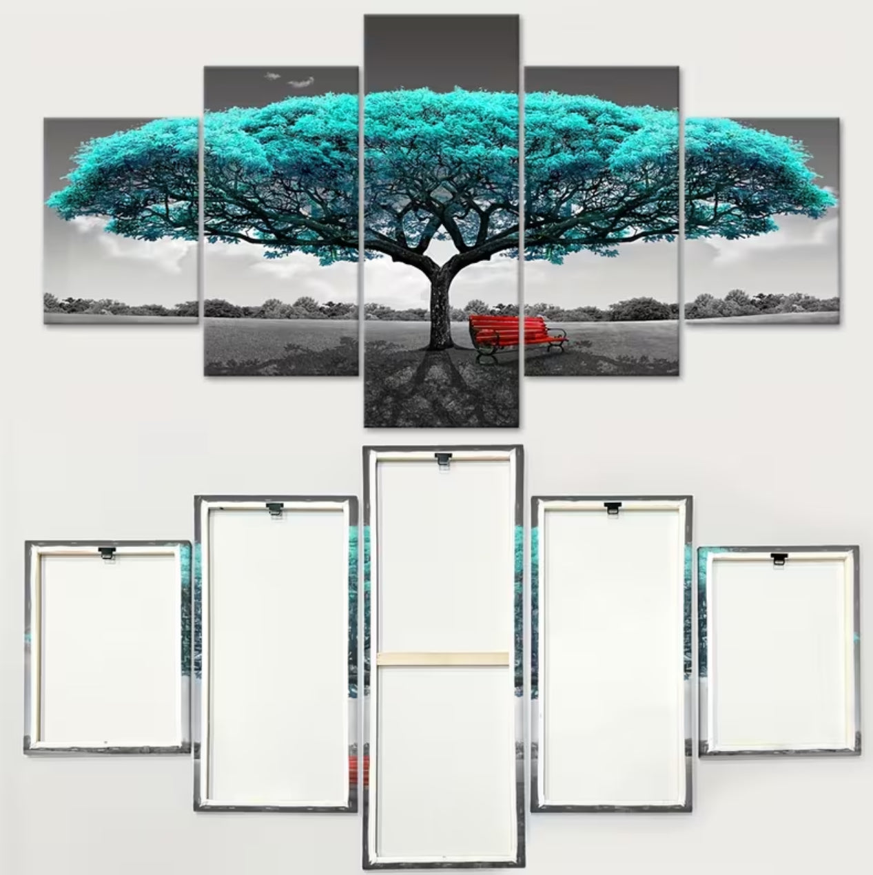 5-Piece Green Happiness Tree Canvas Wall Art – Modular Five-Panel Modern Painting for Living Room, Bedroom, Kitchen & Dorm | Waterproof, Odorless, Ideal Gift for Family & Friends