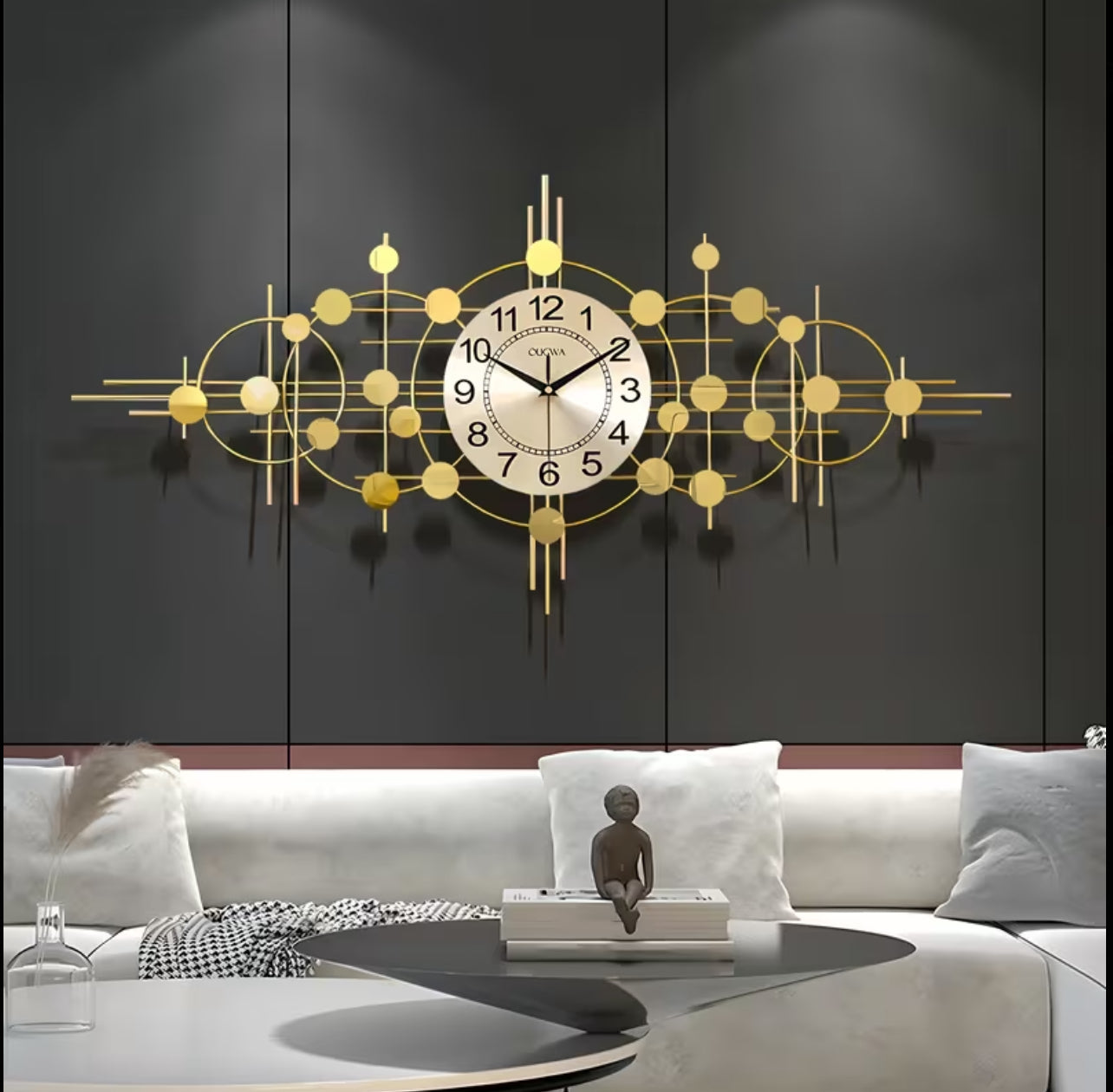 35.4” x 16.5” Bohemian Style Metal Wall Clock – Luxury Golden 3D Sculpture | Large Decorative Wall Art for Living Room, Bedroom & Kitchen | Modern French Hanging Decor