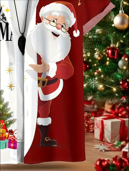 Men's Christmas Print Dress Shirt - Festive & Half-Button Collar with Collar, Long Sleeve Casual Party Shirt for Holiday Events, New Year's Eve & Xmas - Wrinkle-Resistant & Easy-Care (Hand Wash/Dry Clean) - Ideal Christmas Gift for Men - Vibrant