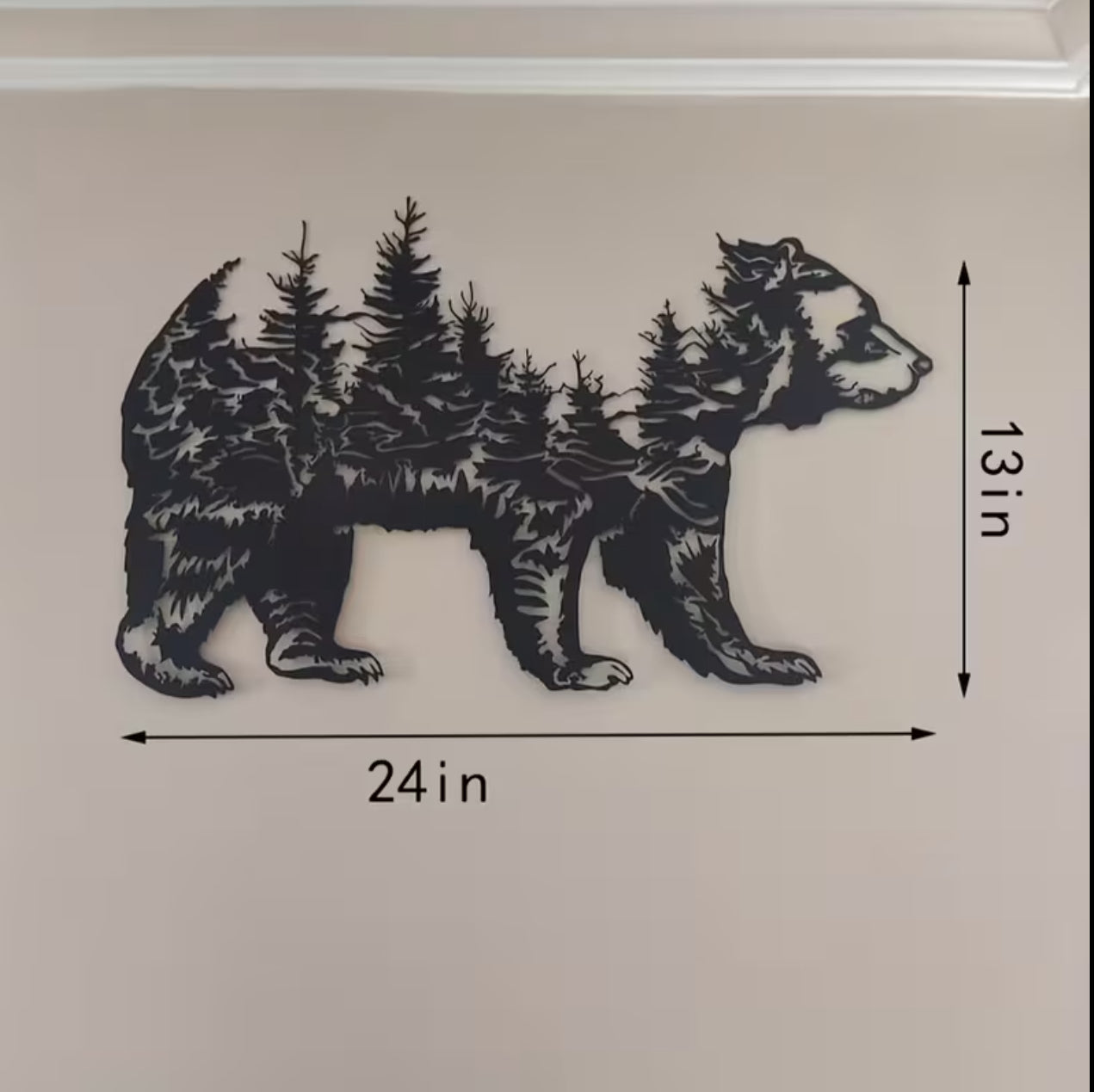 24” Metal Wall Art – Bear & Forest Sculpture | Large Black Wall Decor for Living Room, Bedroom, Kitchen & Office | Indoor & Outdoor Hanging Metal Art (24” x 13”)