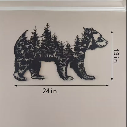 24” Metal Wall Art – Bear & Forest Sculpture | Large Black Wall Decor for Living Room, Bedroom, Kitchen & Office | Indoor & Outdoor Hanging Metal Art (24” x 13”)