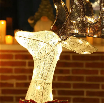 3D Pre Lit Christmas Reindeer 3pcs , IP44 Reindeer 3pcs Decoration, Outdoor Christmas Decorations, with Warm 210 LED Lights, Floor Studs, Outdoor Decor Lights, Christmas Decor, Holiday Decorations, For Outdoor Courtyards, Gardens, Lawns