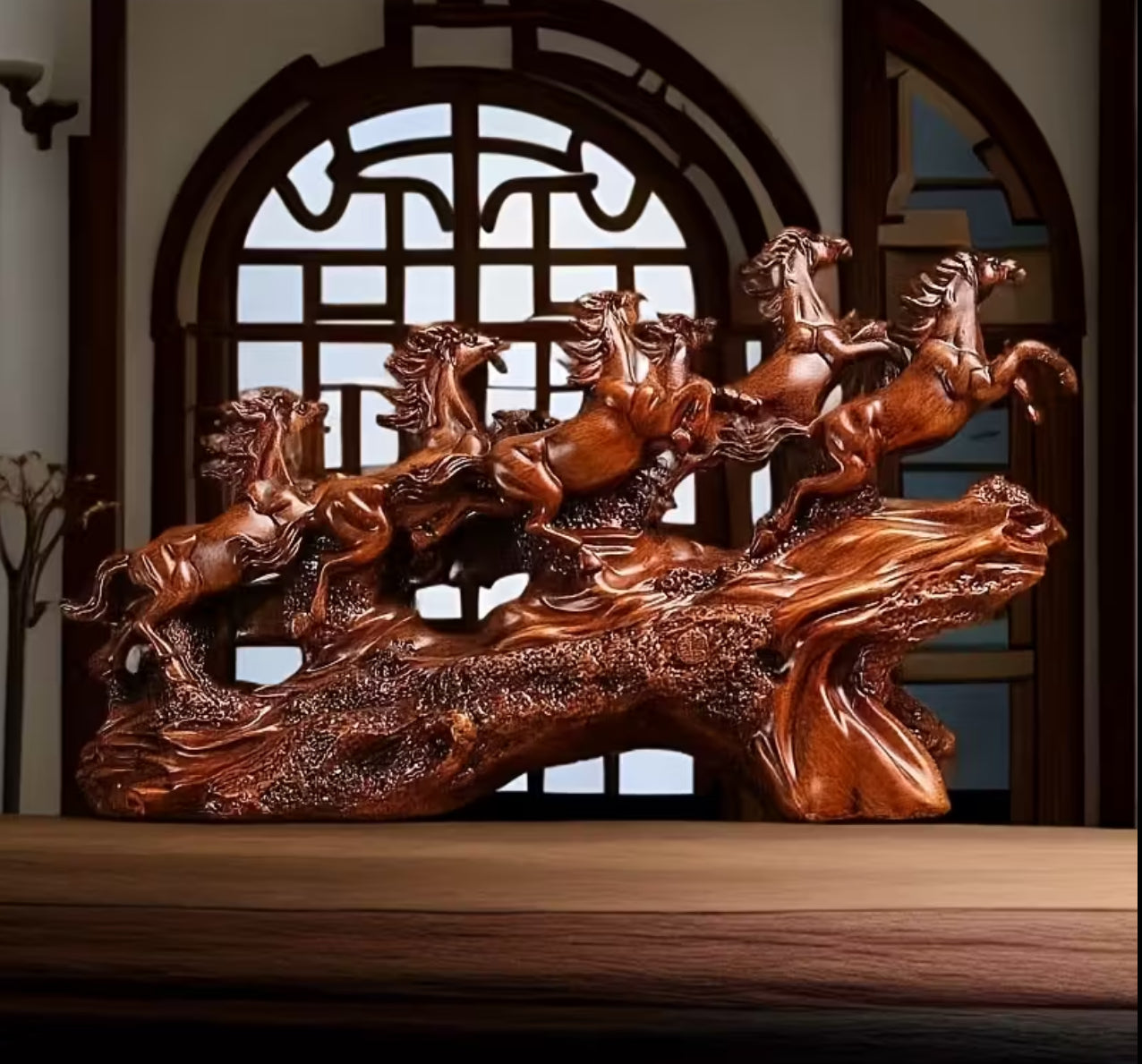 Elegant Eight Horse Resin Sculpture – Classic Tabletop Decor for Living Room, TV Cabinet & Office | Housewarming, Thanksgiving & Gift Decoration