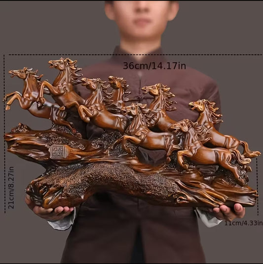 Elegant Eight Horse Resin Sculpture – Classic Tabletop Decor for Living Room, TV Cabinet & Office | Housewarming, Thanksgiving & Gift Decoration