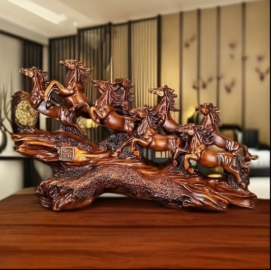 Elegant Eight Horse Resin Sculpture – Classic Tabletop Decor for Living Room, TV Cabinet & Office | Housewarming, Thanksgiving & Gift Decoration