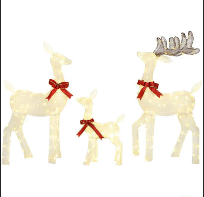 3D Pre Lit Christmas Reindeer 3pcs , IP44 Reindeer 3pcs Decoration, Outdoor Christmas Decorations, with Warm 210 LED Lights, Floor Studs, Outdoor Decor Lights, Christmas Decor, Holiday Decorations, For Outdoor Courtyards, Gardens, Lawns