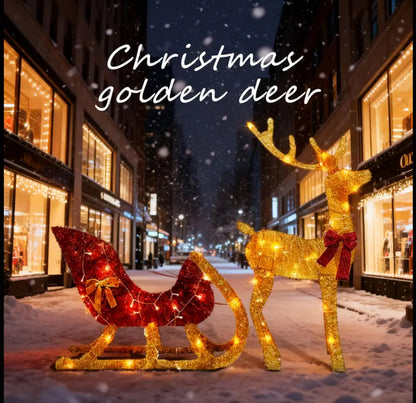 1pc Golden Reindeer Christmas Decoration with LED Lights - Festive Holiday Decor for Home, Shop, or Party, Creates a Warm and Dreamy Atmosphere, Iron Material, Battery Operated (3 AA Batteries Not Included), Christmas Decorations