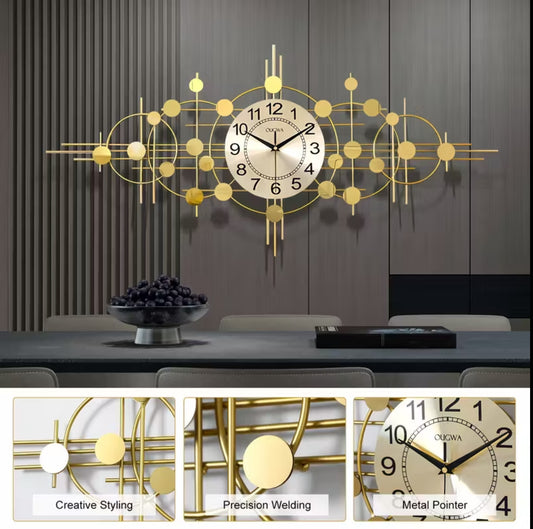 35.4” x 16.5” Bohemian Style Metal Wall Clock – Luxury Golden 3D Sculpture | Large Decorative Wall Art for Living Room, Bedroom & Kitchen | Modern French Hanging Decor