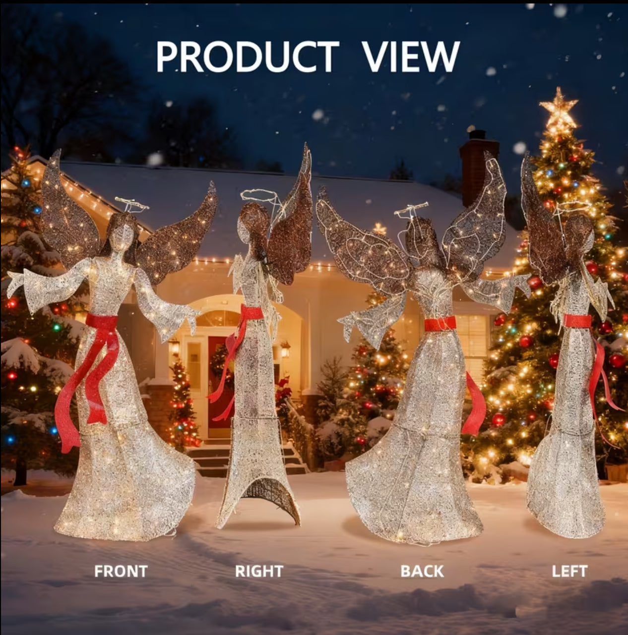 3D Golden Christmas Angel with LED Lights – Elegant Outdoor Lighted Angel Decoration with Sparkling Design & Red Belt, Weatherproof Holiday Yard Decor for Lawn, Garden & Courtyard