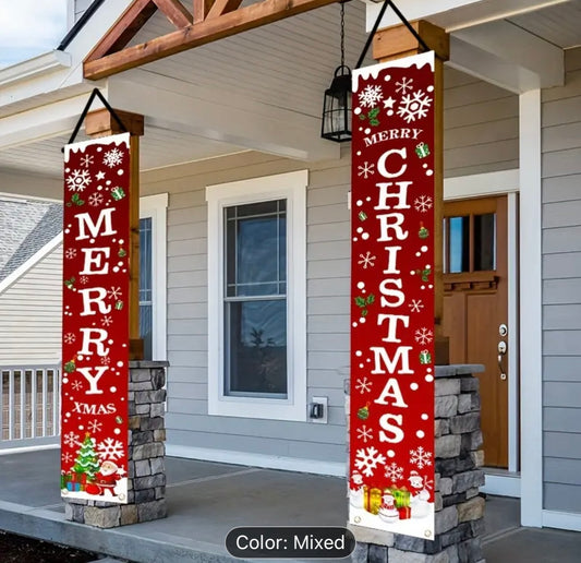 2D Door Banner, 2pcs Set & Plaid Merry Christmas Door Banners Set - Heavy-Duty Holiday Porch Signs with Easy-to-Hang for /Outdoor Xmas Entrance Decorations, Party & Festive Decoration for Doors, Walls, Gates