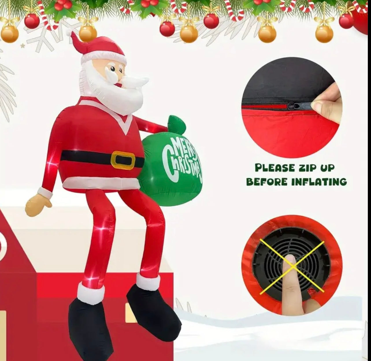 8ft Tall Santa Climbing Inflatable Christmas Decoration with LED Lights - Outdoor/Indoor Holiday Decor for Lawn, Yard, and Home, Durable Polyester, 100-120V, US Plug, Festive Indoor Outdoor Decor|Playful Santa Design|Durable Polyester, Christmas Decoratio