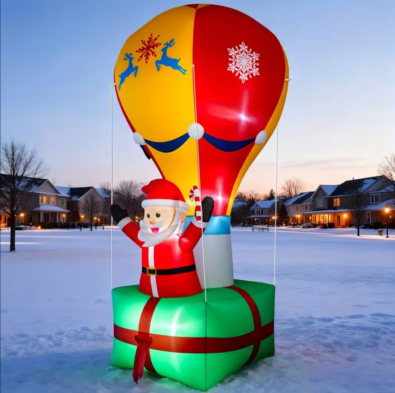 9ft Giant Christmas Inflatable Santa with Air Balloon – LED-Lit Blow Up Yard Decoration for Outdoor Xmas, Lawn, Garden & Holiday Party Décor – Durable, Easy Setup, Festive Outdoor Display