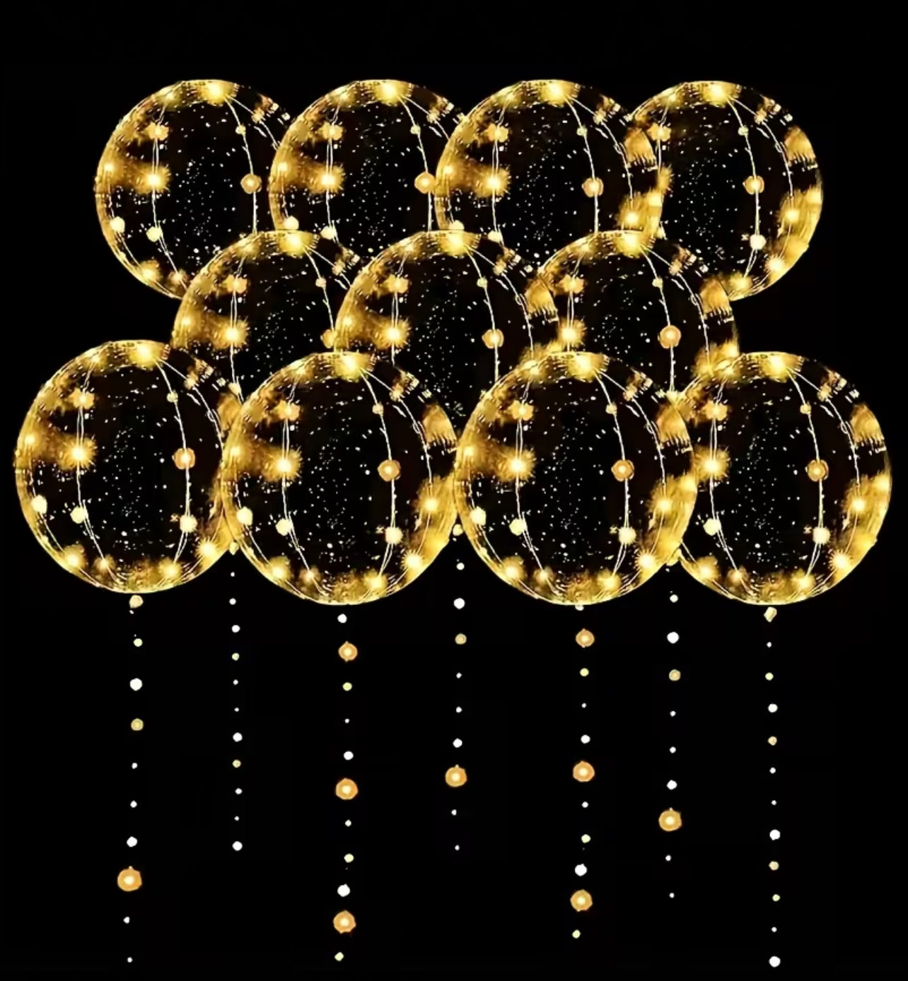 20-Pack LED Light-Up Transparent Bubble Balloons with String Lights – 10 Foil Glow Balloons + 10 LED Strips (Batteries Not Included) | Luminous Bobo Balloons for Weddings, Birthdays, Parties, Christmas & New Year Decorations